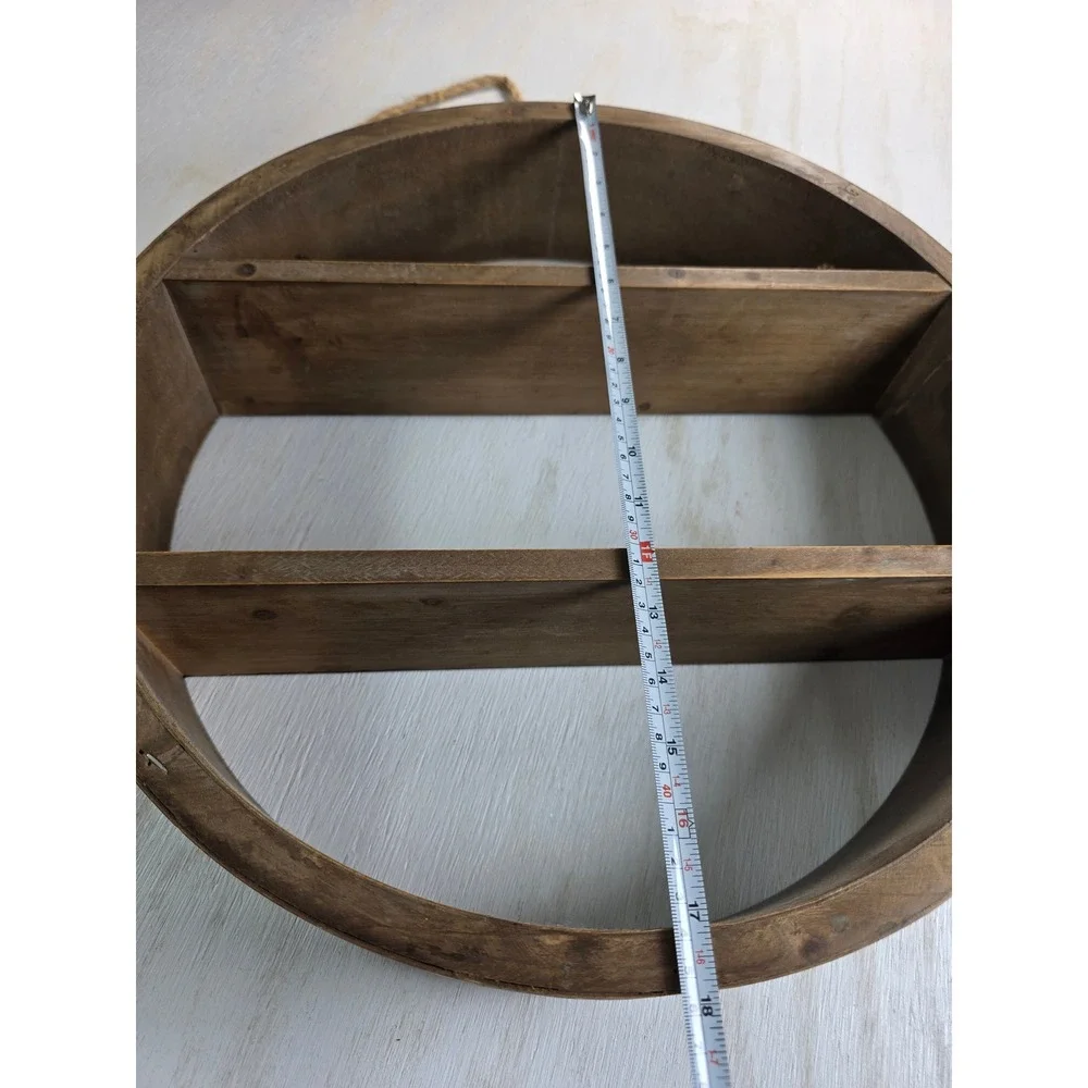 Rustic Wood Circular Floating Shelf Round Boho Wall Decor Shadow Box 17.5 Inch